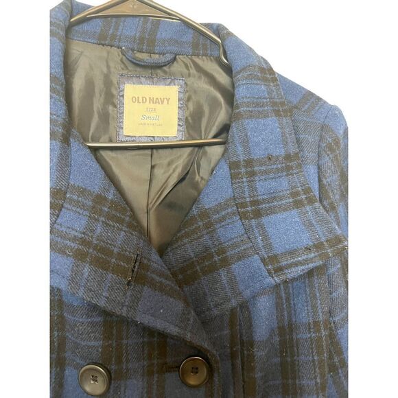 Old Navy Blue and Black Plaid Peacoat Small - Picture 3 of 4